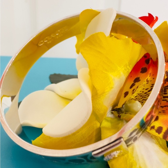 COACH ~ Silver Toned Black Monogram Patterned Coach Bracelet 2.5 Inch Diameter - Picture 5 of 7